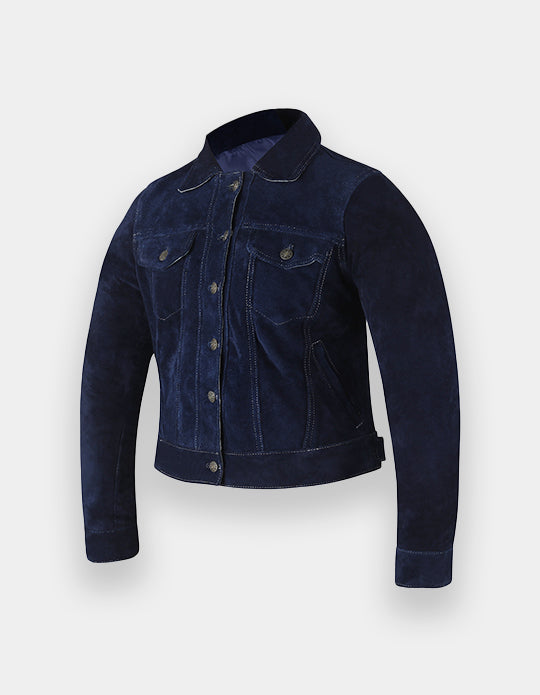Women's Trucker Suede Jacket Classic Western Shirt Style Suede Fashion Leather Jacket, Chaqueta de ante camionero para mujer.
